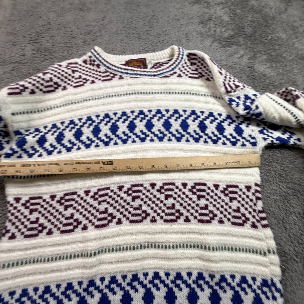 Atlas USA Mens M Vintage Knit Sweater Cream Fair Isle Patterned Crew Neck - Picture 5 of 8